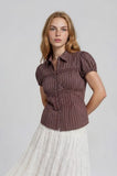 Woven Striped Button Front Blouse