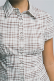 Fitted Plaid Button Front Top