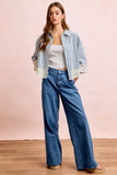 Eyelet Lace Hem Quarter Sleeves Stripes Shirt Top