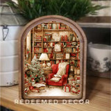 Arch Top Cozy Christmas Reading Nook Framed Art