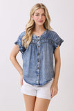 Button Down Flutter Sleeve Blouse