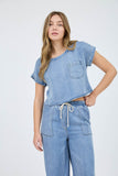Washed Chambray Boat Neck Top
