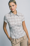Fitted Plaid Button Front Top
