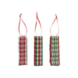 Clay Striped Ribbon Candy Ornament W Glitter, 3styles