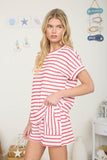 Striped Short Sleeve Textured Top