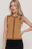 Sleeveless Striped Button Front Sweater