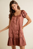 Satin Short Sleeve Mini Dress