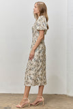 Embroidered Puff Sleeve Midi Dress