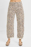 Cuffed Leopard Print Barrel Leg Jeans