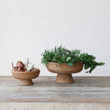 Decorative Hand-woven Rattan Footed Bowls, Natural