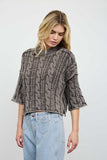 Washed Mock Neck Cable Knit Sweater