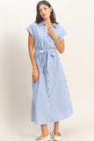 Striped Poplin Belted Shirt Dress With Pockets