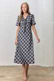 Plaid V-Neck Midi Dress