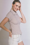 Ruffled Hem Button Up Top