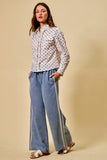 Lace Trim Mid Rise Denim Pants