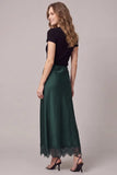 Woven Satin Maxi Skirt With Lace Trim