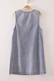 Button Front Scalloped Denim Mini Dress