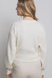 Round Neck Puff Sleeve Cardigan
