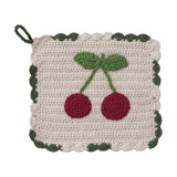 Cotton Crocheted Scalloped Pot Holder W Cherries