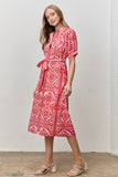 Floral Print Waist Tie Midi Shirt Dress