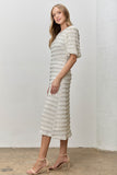 Textured Bubble Sleeve Mid Dress