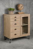 Glazed Industrial Hall Cabinet 1 Door 5 Drawer