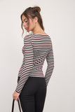 Boat Neck Stripe Long Sleeve Knit Top