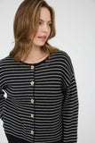 Stripe Button Down Raw Edge Knit Cardigan