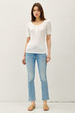 Classic Ribbed Cotton Short Slv Henley Neck Top