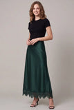 Woven Satin Maxi Skirt With Lace Trim
