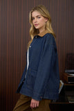 Striped Corduroy Collar Denim Shacket