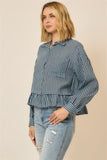 Striped Peplum Button Up Blouse