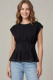 Cap Sleeve Knit Pintuck Top