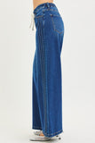 Mid Rise Wide Leg Drawstring Jeans