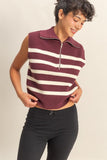 Striped Half-Zip Knit Sweater Vest