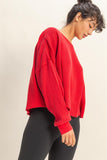 Dropped Shoulder Waffle Knit Top