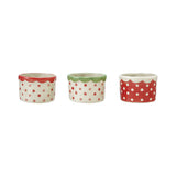 Hand-painted Stoneware Container W Polka Dots & Scalloped Rim, 3 Colors