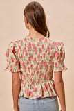 Rose Print Smocked Blouse