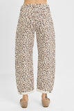 Cuffed Leopard Print Barrel Leg Jeans