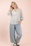 Plus Size Roll Up Half Sleeve Stripe Shirt Top