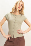 Scalloped Button Front Top