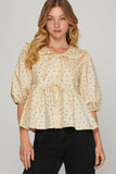Collared Polka Dot Babydoll Top