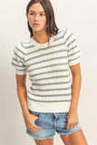 Striped Scallop Edge Knit Top