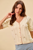 Floral Embroidery Edge Scallop Sweater Cardigan