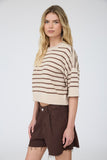 Striped Raw Edge Short Sleeve Sweater