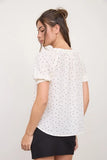 Pin Tuck Polka Dot Button Down Puff Sleeve Top