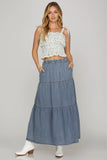 Washed Tiered Denim Skirt