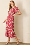 Printed Floral Short Sleeve Midi Dress
