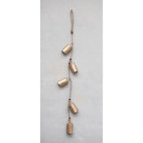 Hanging Metal Bells W Wood Beads & Jute Rope, Brass
