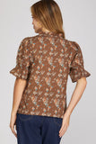 Short Sleeve Ruffled Neck Top